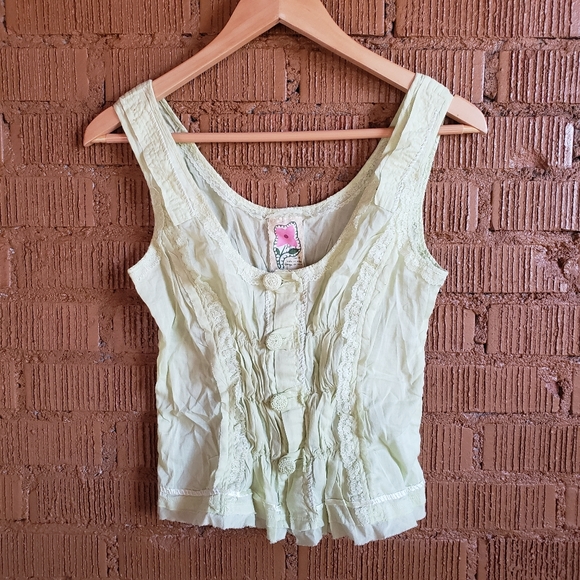Free People Vintage Faded Green Lace Tank Cami - Picture 5 of 9